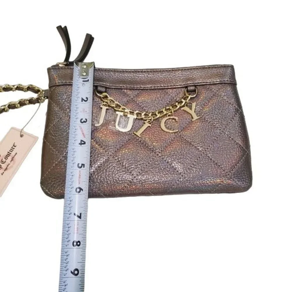 Juicy Couture womens wristlet Iridescent Pewter Quilted Chain‎ Accent Logo New